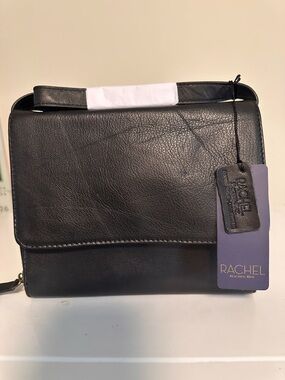 RACHEL Rachel Roy Black Leather Crossbody with Branded Tag